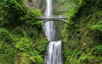 Wallpaper Gray Concrete Bridge and Waterfalls During Daytime