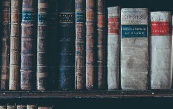 Wallpaper Assorted Books in Brown Wooden Bookshelf