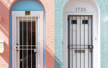 Wallpaper Two White Wooden Doors with Grills