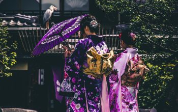 Wallpaper Two Women in Purple and Pink Kimono