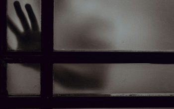 Wallpaper Person Touching Frosted Glass Door