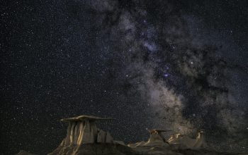 Wallpaper Brown Mountain Under Starry Sky