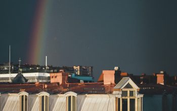 Wallpaper Rainbow Over Buildings