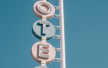 Wallpaper White and Teal Metal Motel Signage