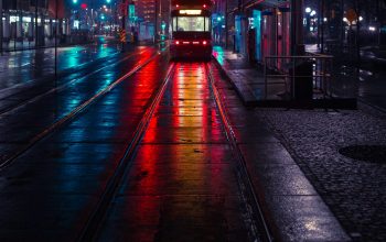 Wallpaper Night Tram at the Station