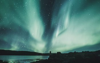 Wallpaper Person Standing Near Body of Water During Aurora Northern Sky