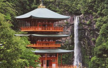 Wallpaper Orange and Gray Pagoda