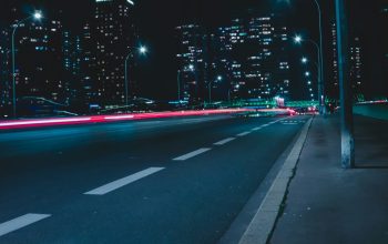 Wallpaper Empty Street with Lights at Night