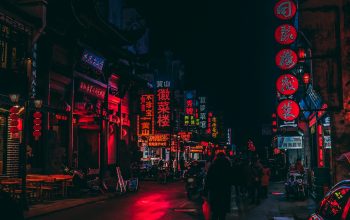 Wallpaper Person Standing Beside Road at Night