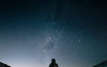 Wallpaper Man in Black Jacket on Wooden Bridge Under Starry Night