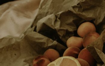 Wallpaper Orange Fruit on Brown Paper