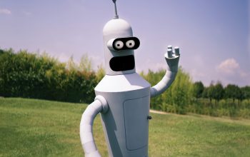 Wallpaper White Robot on Green Grass Field