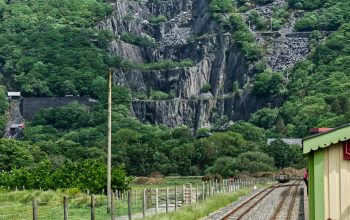 Wallpaper Brown Train Rail Near Green Trees and Mountain During Daytime