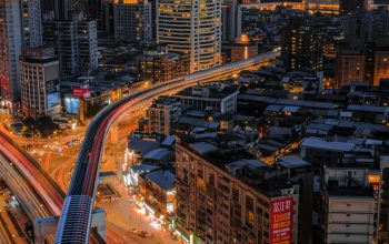 Wallpaper City Nightscape: High-Rise Buildings at Night
