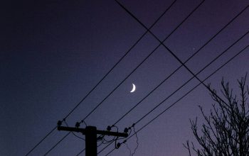 Wallpaper Black Electric Post Under Blue Night Sky