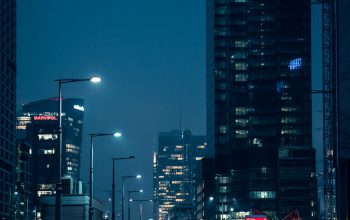 Wallpaper Cars on Road at Night Near High Rises