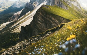 Wallpaper Green Grass and Gray Rocky Mountain During Daytime