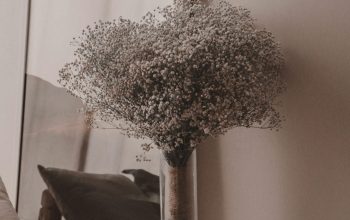 Wallpaper A Vase Filled with Baby’s Breath on a Bed