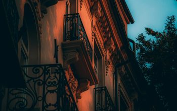 Wallpaper Building with Balconies and Trees