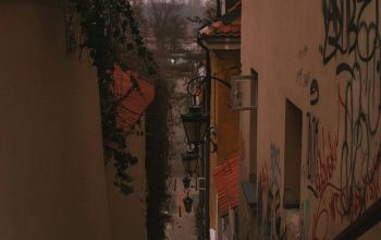 Wallpaper A Narrow Alley with Graffiti