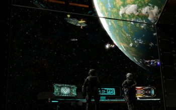 Wallpaper A Couple of Men Facing a Giant Planet