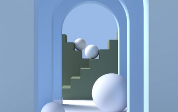 Wallpaper A Blue Archway with White Balls on the Floor