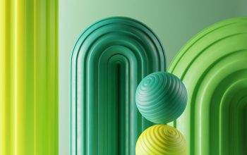 Wallpaper Abstract Green and Yellow Forms