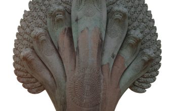 Wallpaper A Statue of a Woman Holding a Large Leaf