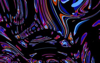 Wallpaper Abstract, Swirly, and Colorful Shapes on Black Background