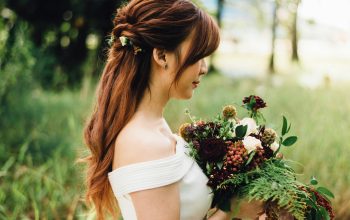 Wallpaper Woman in White Off-Shoulder Wedding Gown with White Petaled Flower