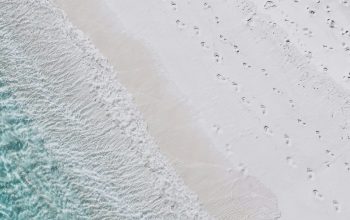 Wallpaper Aerial Photography of White Sand Seashore and Green Water Beach