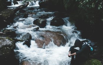 Wallpaper Person in Black Hoodie by Waterfall