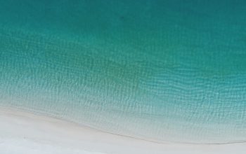 Wallpaper Aerial Photography of Four Orange Patio Umbrellas on Seashore