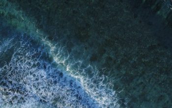 Wallpaper Turquoise Calm Sea Wave Splashing on White Sand Beach Aerial Photography
