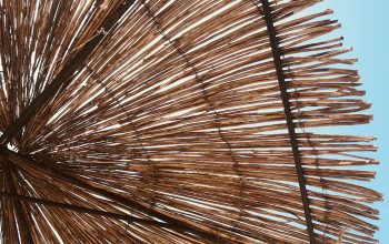 Wallpaper Brown Hay Umbrella Under Blue Sky