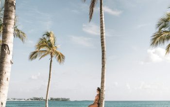 Wallpaper Woman Leaning on Tree Near Beach
