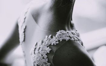Wallpaper Grayscale Photography of a Woman in a Lace Sleeveless Dress