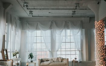 Wallpaper Beige Sofa in White Sheer Curtained Room