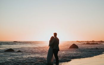 Wallpaper Silhouette Couple Sunset Beach