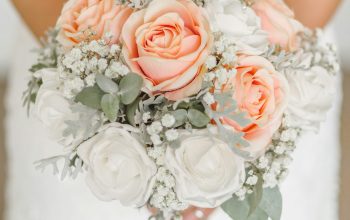 Wallpaper Woman Holding White and Pink Rose Flower Bouquet