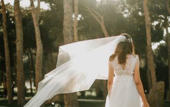 Wallpaper Woman in White Bridal Gown Standing on Gray Concrete