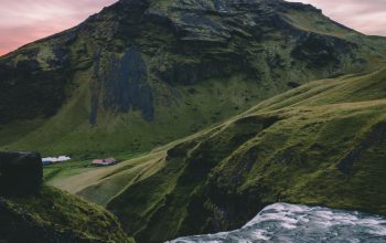 Wallpaper Waterfalls Between Green Mountains
