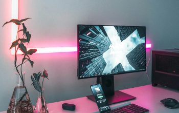 Wallpaper Turned-On Black Flat Screen Monitor Beside Keyboard