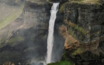 Wallpaper Waterfalls on Brown and Green Mountain During Daytime
