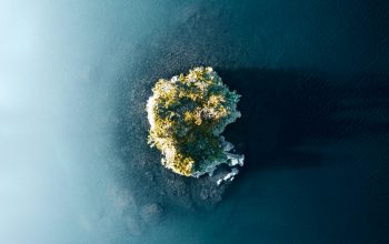 Wallpaper Green and Brown Island in the Middle of Blue Sea
