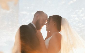 Wallpaper Man and Woman Kissing Under Blue Sky