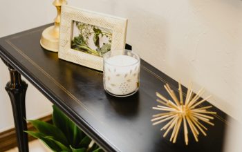 Wallpaper White and Black Ceramic Mug on Gray Wooden Table