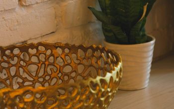 Wallpaper A Gold Bowl and Potted Plant