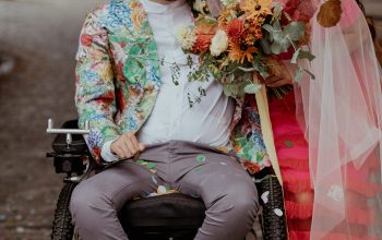 Wallpaper A Man in a Wheelchair and a Woman in a Dress