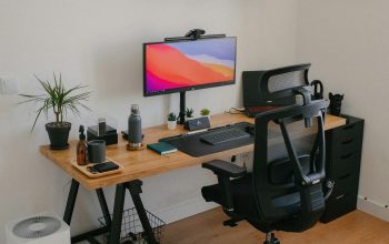 Wallpaper A Desk with Computer and Chair